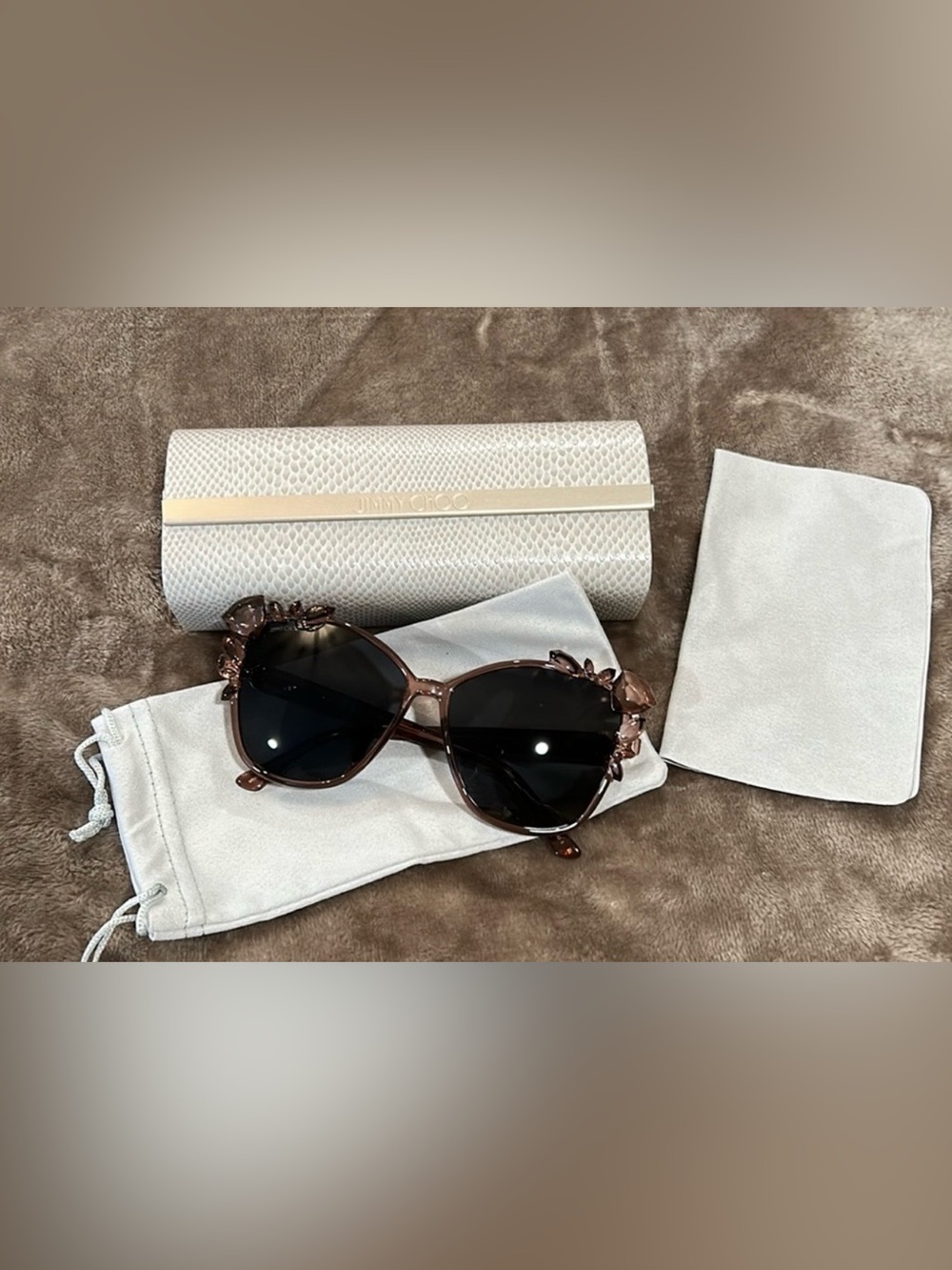 Jimmy Choo Rose-Tone Crystal Floral Butterfly Sunglasses